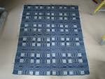 Geometric, Blue and white coverlet, 2 panel, center seam, fringe on three sides