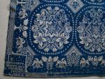 Coverlet, Blue & Natural, Figured & Fancy, Double Weaver, 2 Panel, Corner Block:  "E. BENNETT, BETHANY, GENESEE COUNTY, N.Y. 1832"