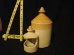 Chicken waterer, stoneware, Bristol glaze, orange glaze, molded, one-piece, with hood, with finial, Mark:  'Doulton Malbeth'