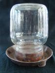 Chicken waterer, two-piece, fluted glass top, marbled plastic (bakelite) base