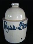 Chicken Waterer, stoneware, molded, Bristol glaze, two-piece, top only, 'Russ Fountain'