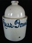 Chicken waterer, stoneware, molded, Bristol glaze, two-piece, top only, open bottom, 'Russ Fountain'