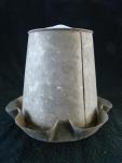 Chicken waterer, metal, two-piece, fluted base.